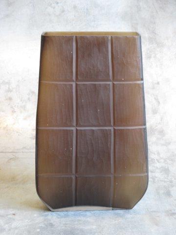 Glass Vase Carved Rectangular Brown